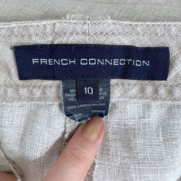 French Connection Pants Linen Wide Leg Greige Size 10 - Picture 3 of 5